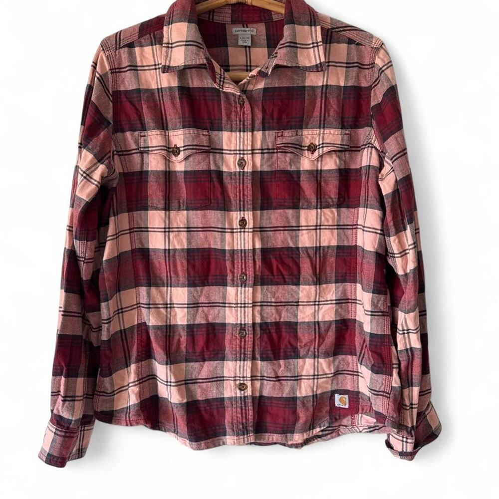 Carhartt red pink plaid lumberjack gorpcore 90s grunge flannel shirt Large $55